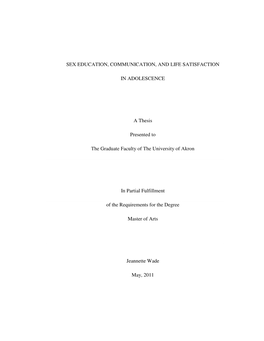 Sex Education, Communication, and Life Satisfaction In