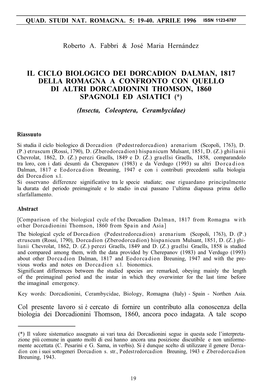 Il Ciclo Biologico Dei Dorcadion Dalman, 1817