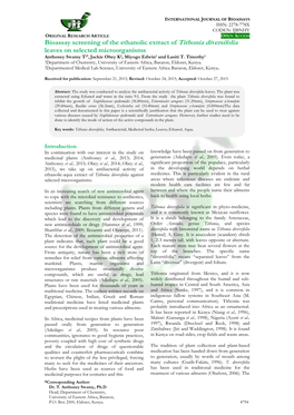 Bioassay Screening of the Ethanolic Extract of Tithonia Diversifolia