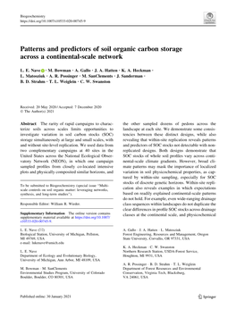 Patterns and Predictors of Soil Organic Carbon Storage Across a Continental-Scale Network