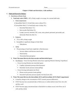 Name Chapter 4: Fluids and Electrolytes, Acids and Bases I