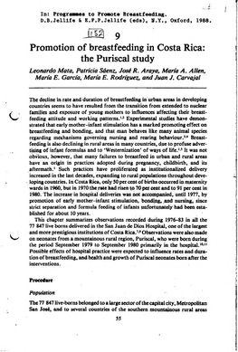 Promotion of Breastfeeding in Costa Rica: the Puriscal Study Leonardo Mata, Patricia Stienz, Jose R