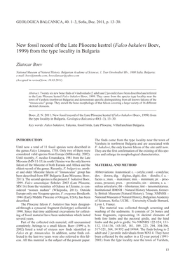 New Fossil Record of the Late Pliocene Kestrel (Falco Bakalovi Boev, 1999) from the Type Locality in Bulgaria