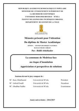 Mémoire Présenté Pour L'obtention Du Diplôme De Master Académique La