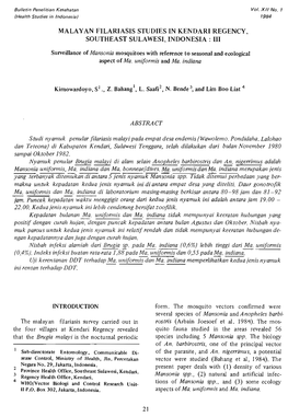 MALAYAN FILARIASIS STUDIES in KENDARI REGENCY, SOUTHEAST SULAWESI, INDONESIA : I11 Surveillance of Mansonia Mosquitoes with Refe