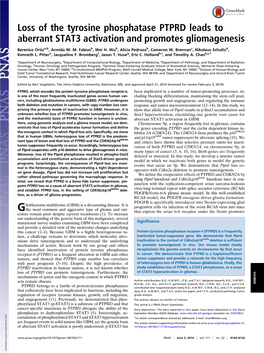 Loss of the Tyrosine Phosphatase PTPRD Leads to Aberrant STAT3 Activation and Promotes Gliomagenesis