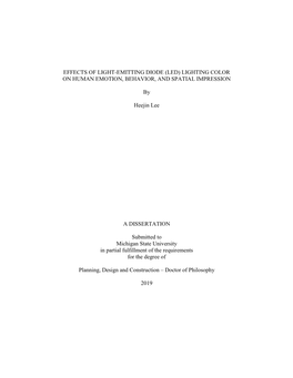 Effects of Light-Emitting Diode (Led) Lighting Color on Human Emotion, Behavior, and Spatial Impression