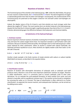 Reactions of Alcohols - Part 1