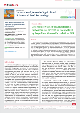 Detection of Viable but Nonculturable Escherichia Coli O157:H7 in Ground Beef by Propidium Monoazide Real-Time PCR