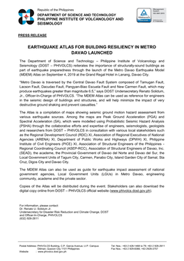 Earthquake Atlas for Building Resiliency in Metro Davao Launched