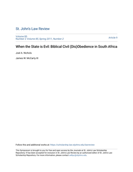 When the State Is Evil: Biblical Civil (Dis)Obedience in South Africa