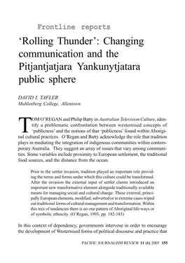 Rolling Thunder’: Changing Communication and the Pitjantjatjara Yankunytjatara Public Sphere