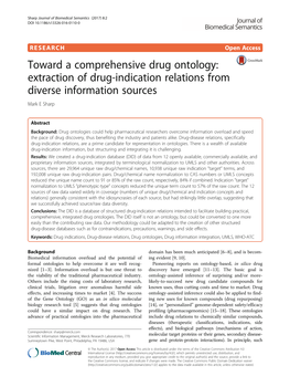 Toward a Comprehensive Drug Ontology: Extraction of Drug-Indication Relations from Diverse Information Sources Mark E Sharp