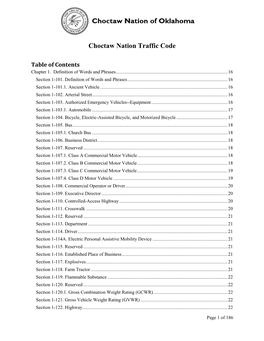 Choctaw Nation Traffic Code