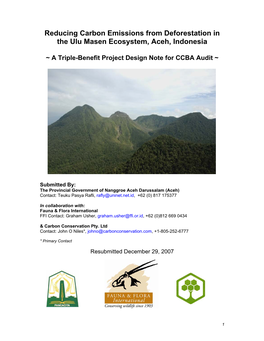 Reducing Carbon Emissions from Deforestation in the Ulu Masen Ecosystem, Aceh, Indonesia
