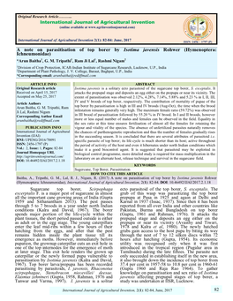 A Note on Parasitisation of Top Borer by Isotima Javensis Rohwer (Hymenoptera: Ichneumonidae)