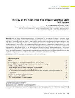 Biology of the Caenorhabditis Elegans Germline Stem Cell System