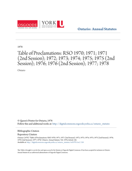 (2Nd Session); 1972; 1973; 1974; 1975; 1975 (2Nd Session); 1976; 1976 (2Nd Session); 1977; 1978 Ontario