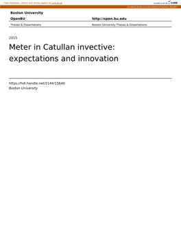 Meter in Catullan Invective: Expectations and Innovation