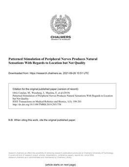 Patterned Stimulation of Peripheral Nerves Produces Natural Sensations with Regards to Location but Not Quality