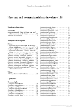 New Taxa and Nomenclatorial Acts in Volume 158