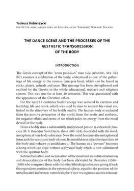 The Dance Scene and the Processes of the Aesthetic Transgression of the Body