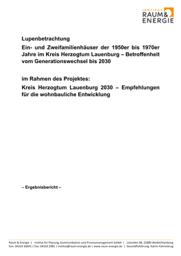 Lupenbetrachtung Ein- Und Zweifamilienhäuser Der 1950Er Bis 1970Er Jahre Im Kreis Herzogtum Lauenburg – Betroffenheit Vom Generationswechsel Bis 2030