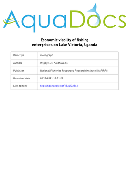 Economic Viability of Fishing Enterprises on Lake Victoria, Uganda
