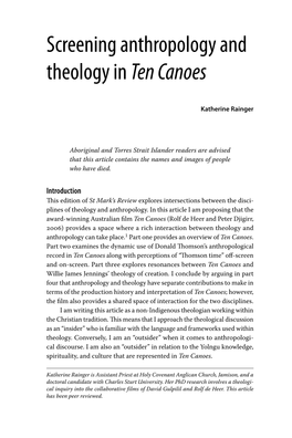 Screening Anthropology and Theology in Ten Canoes