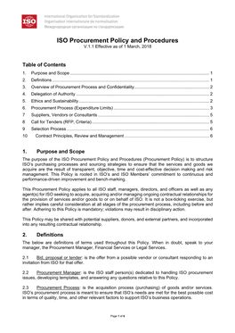 ISO Procurement Policy and Procedures V.1.1 Effective As of 1 March, 2018