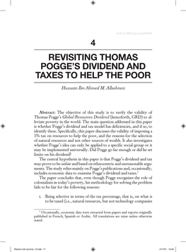 Revisiting Thomas Pogge's Dividend and Taxes to Help the Poor