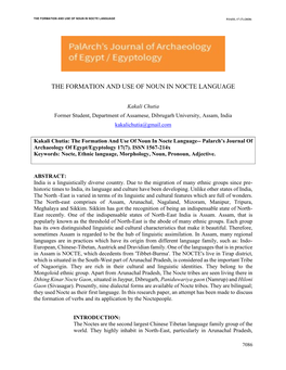 The Formation and Use of Noun in Nocte Language Pjaee, 17 (7) (2020)