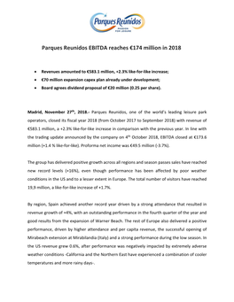 Parques Reunidos EBITDA Reaches €174 Million in 2018