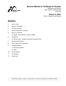 March 19, 2020 Agenda