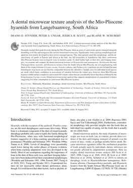 A Dental Microwear Texture Analysis of the Mio−Pliocene Hyaenids from Langebaanweg, South Africa