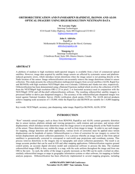 Orthorectification and Pansharpen Rapideye, Ikonos and Alos Optical Imagery Using High Resolution Nextmap® Data