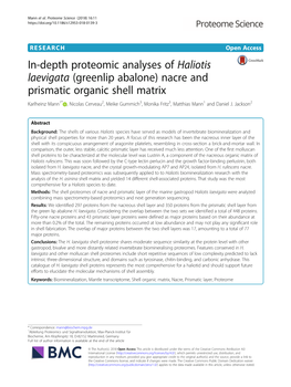 (Greenlip Abalone) Nacre and Prismatic Organic Shell Matrix Karlheinz Mann1* , Nicolas Cerveau2, Meike Gummich3, Monika Fritz3, Matthias Mann1 and Daniel J