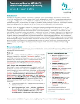 APHL SARS-Cov-2 Sequencing Recommendations