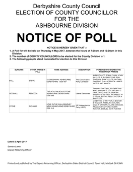 Notice of Poll Notice Is Hereby Given That