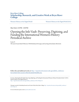 Preserving, Digitizing, and Funding the International Women's History Periodical Archive Laura X the Laura X-Laura Rand Orthwein, Jr