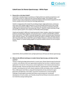 Cobolt Lasers for Raman Spectroscopy – White Paper