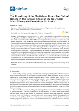 The Ritualizing of the Martial and Benevolent Side of Ravana in Two Annual Rituals at the Sri Devram Maha Viharaya in Pannipitiya, Sri Lanka