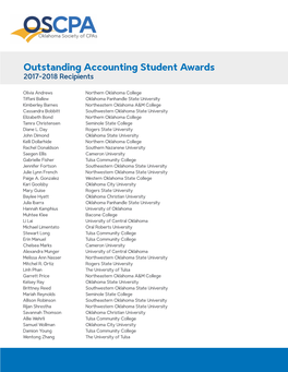 Outstanding Accounting Student Awards 2017-2018 Recipients