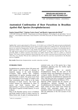 Anatomical Confirmation of Root Parasitism in Brazilian Agalinis Raf