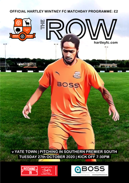 V YATE TOWN | PITCHING in SOUTHERN PREMIER SOUTH TUESDAY 27Th OCTOBER 2020 | KICK OFF 7:30PM