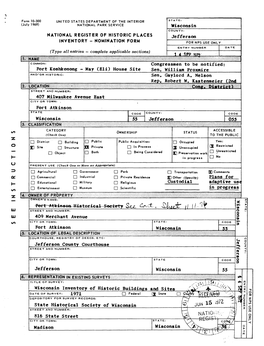 I:Jlsifr.Jm COMMON: Congressmen to Be Notified: Fort Koshkonong - May (Eli) House Site Sen