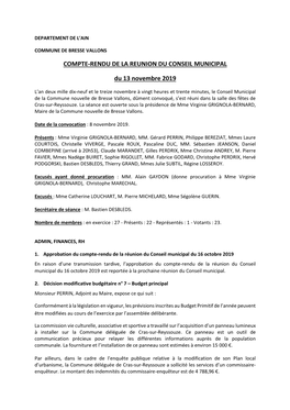 Compte-Rendu De La Reunion Du Conseil Municipal