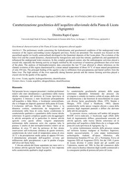 Caratterizzazione Geochimica Dell'acquifero Alluvionale Della