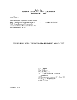 Before the FEDERAL COMMUNICATIONS COMMISSION Washington, D.C. 20554 in the Matter of Public Safety and Homeland Security Bureau