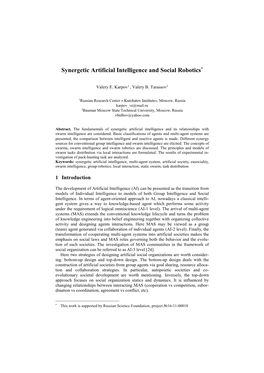 Synergetic Artificial Intelligence and Social Robotics*